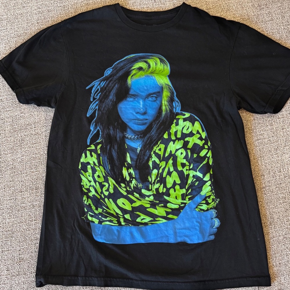 Billie Eilish Neon Graphic T Shirt Black L Large Pop‎ Music Singer Merch Tee